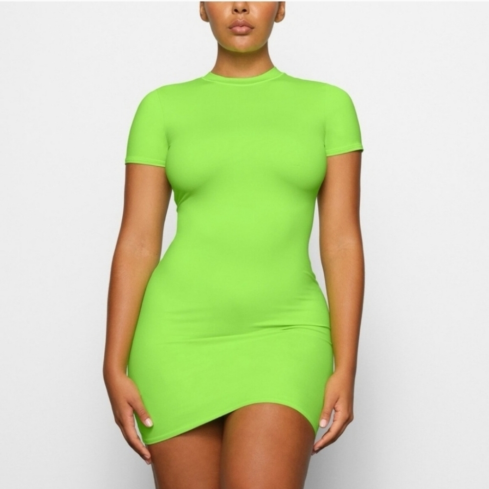 SKIMS Neon Green Short Sleeve Swim One Piece